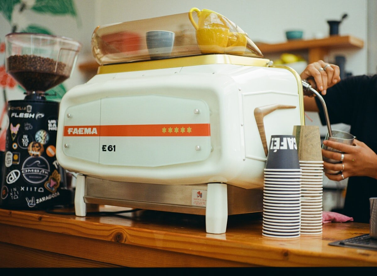 A cup of coffee on a cafe counter