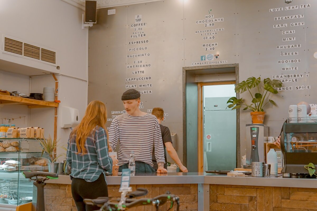 A cup of coffee on a cafe counter