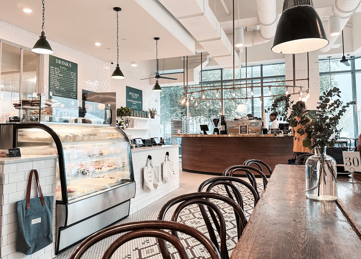A cup of coffee on a cafe counter