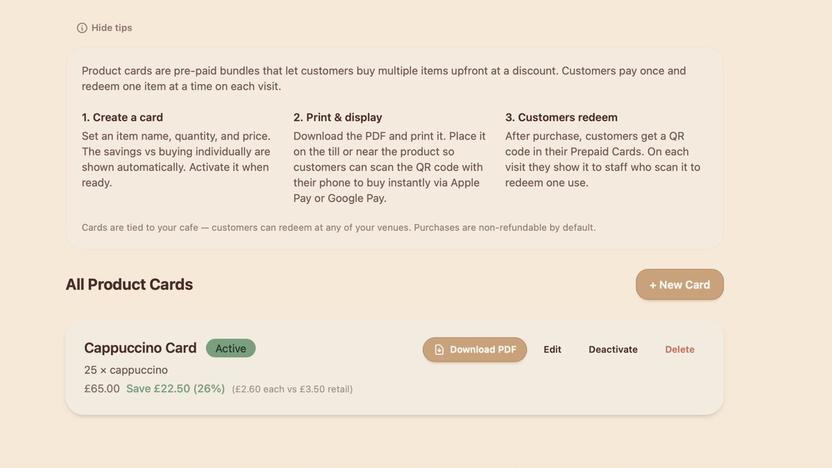 Prepaid coffee cards banner